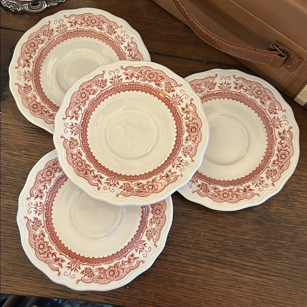 Set of Ironstone Oriental Bower Pheasant & Floral Transferware Saucers